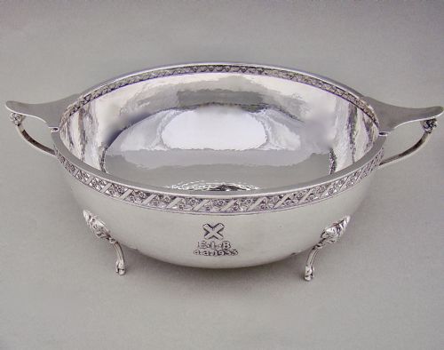 Large Arts & Craft Silver Bowl Attributed to A. E. Jones, London 1933
