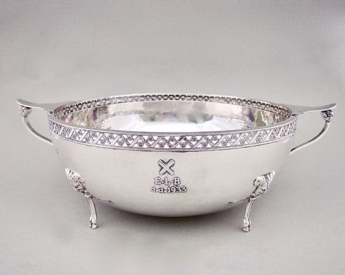 fig 1. LARGE ARTS & CRAFT SILVER BOWL ATTRIBUTED TO A. E. JONES, LONDON 1933