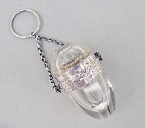fig 1. 19TH C. FRENCH SILVER MOUNTED EGG-SHAPED CRYSTAL GLASS SCENT BOTTLE