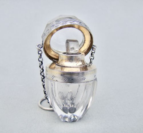 fig 2. 19TH C. FRENCH SILVER MOUNTED EGG-SHAPED CRYSTAL GLASS SCENT BOTTLE
