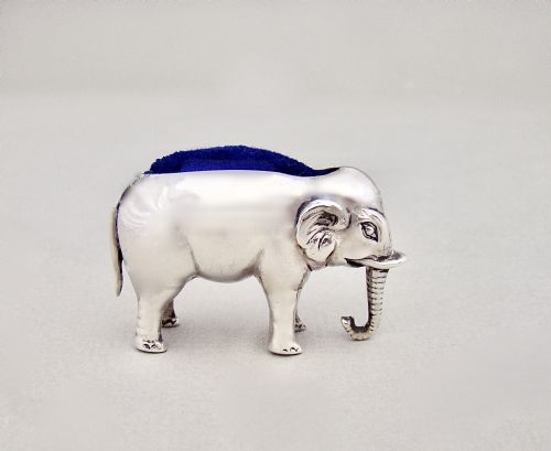 fig 1. SMALL EDWARDIAN SILVER ELEPHANT PIN CUSHION BY SYDNEY & CO, BIRMINGHAM 1906