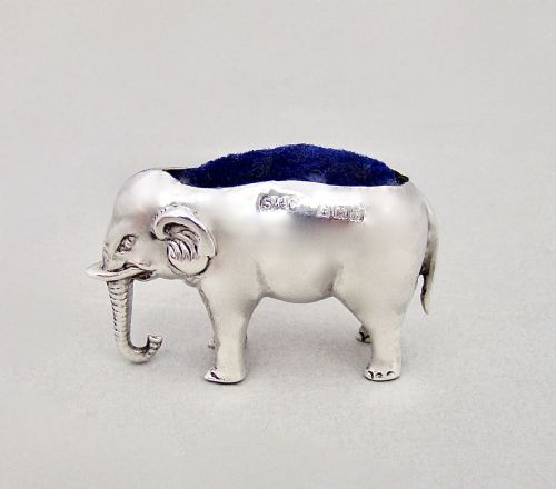 Small Edwardian Silver Elephant Pin Cushion by Sydney & Co, Birmingham 1906