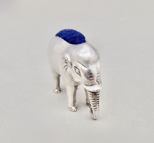 fig 2. SMALL EDWARDIAN SILVER ELEPHANT PIN CUSHION BY SYDNEY & CO, BIRMINGHAM 1906