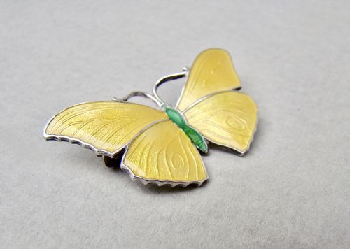 fig 1. SMALL STERLING SILVER & YELLOW ENAMEL BUTTERFLY BROOCH, CIRCA 1930