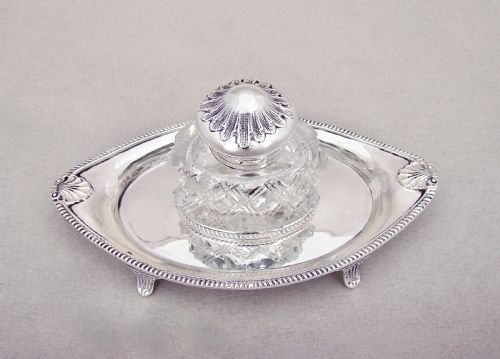 fig 1. EXQUISITE VICTORIAN SILVER & GLASS INKSTAND BY BY HENRY WILKINSON & CO, LONDON 1892
