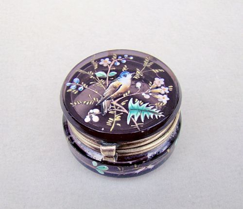 19th Century French Enamelled Amethyst Glass Trinket Box, Circa 1890