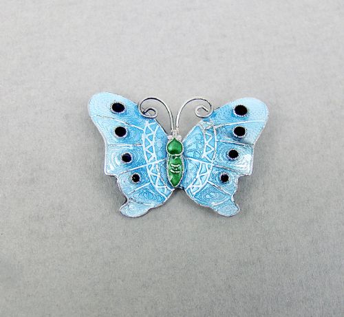 Scandinavian Sterling Silver & Guilloche Enamel Butterfly Brooch, Circa 1930