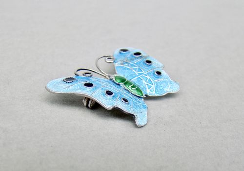 fig 1. SCANDINAVIAN STERLING SILVER & GUILLOCHE ENAMEL BUTTERFLY BROOCH, CIRCA 1930