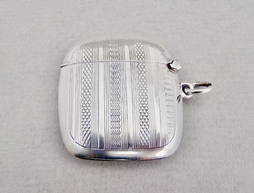 fig 1. GEORGE V SILVER ENGINE-TURNED VESTA CASE BY WILLIAM HENRY SPARROW, BIRMINGHAM 1910