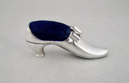 fig 1. DELIGHTFUL VICTORIAN SILVER SHOE PIN CUSHION BY ADIE & LOVEKIN, BIRMINGHAM 1891