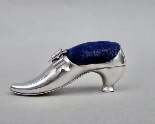 fig 2. DELIGHTFUL VICTORIAN SILVER SHOE PIN CUSHION BY ADIE & LOVEKIN, BIRMINGHAM 1891