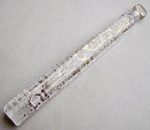fig 1. UNUSUAL LARGE OXFORD LAVENDER GILT & ENAMELLED SCENT BOTTLE, CIRCA 1860