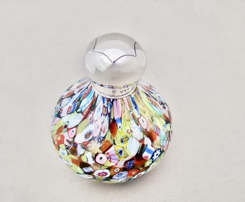 fig 1. FABULOUS VICTORIAN SILVER MOUNTED LARGE MILLEFIORI GLASS SCENT BOTTLE BY W & G NEAL, LONDON 1890