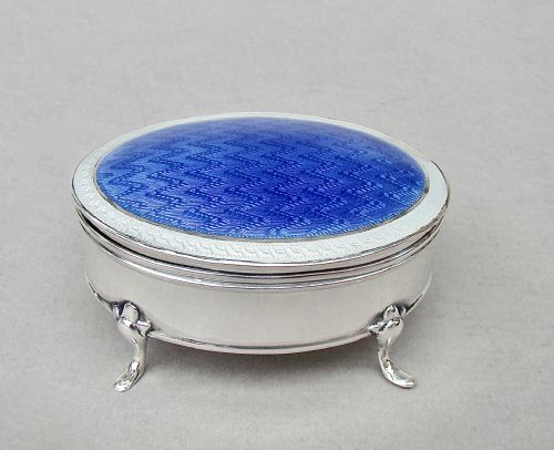Edwardian Silver and Guilloche Enamel Jewellery Box by C.e. Turner, Chester 1908
