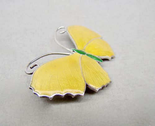 fig 1. LARGE STERLING SILVER & YELLOW ENAMEL BUTTERFLY BROOCH, CIRCA 1930