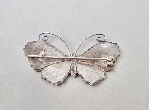 fig 2. LARGE STERLING SILVER & YELLOW ENAMEL BUTTERFLY BROOCH, CIRCA 1930