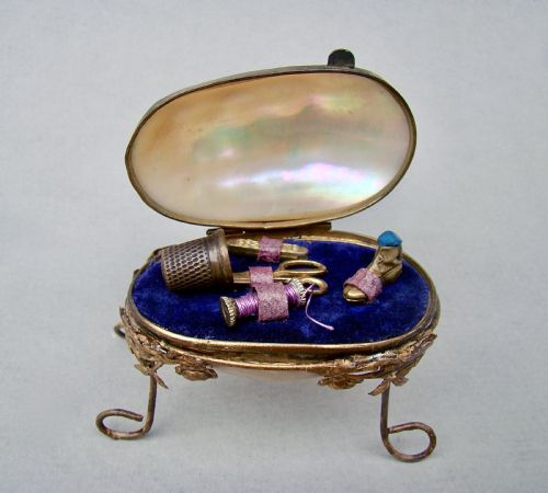 Rare French Palais Royal Mother of Pearl Sewing Companion, Circa 1880