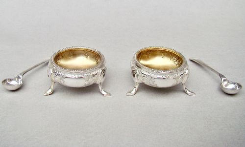 fig 1. DELIGHTFUL PAIR OF VICTORIAN SOLID SILVER SALTS BY MARTIN HALL & CO, LONDON 1874