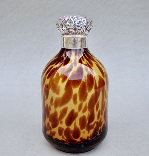 fig 1. UNUSUAL EDWARDIAN SILVER TORTOISESHELL GLASS SCENT BOTTLE BY SANDERS & AGUILAR, BIRMINGHAM 1901