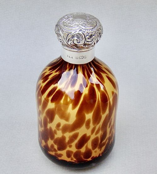 Unusual Edwardian Silver Tortoiseshell Glass Scent Bottle by Sanders & Aguilar, Birmingham 1901