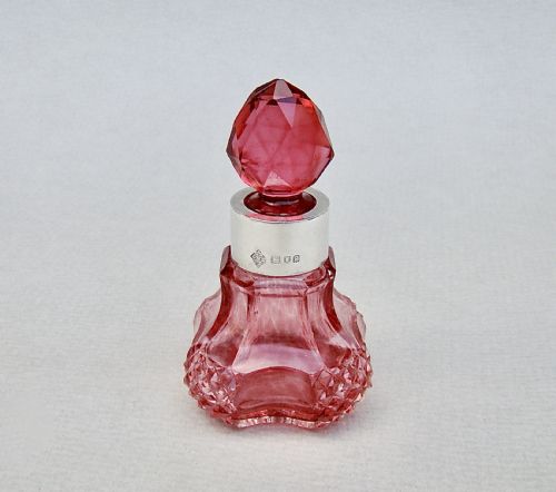 Victorian Silver & Sliced-cut Pink Glass Scent Bottle by Bentjemann & Sons, London 1898