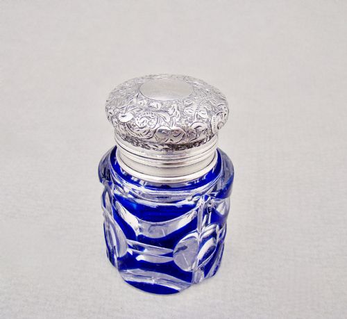 Fabulous Victorian Silver and Bristol Blue Bohemian Glass Scent Bottle by Sampson Mordan, London 1894