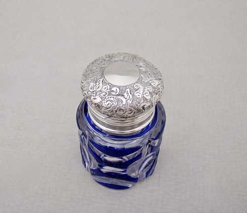 fig 1. FABULOUS VICTORIAN SILVER AND BRISTOL BLUE BOHEMIAN GLASS SCENT BOTTLE BY SAMPSON MORDAN, LONDON 1894