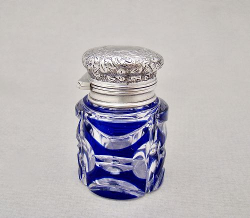 fig 2. FABULOUS VICTORIAN SILVER AND BRISTOL BLUE BOHEMIAN GLASS SCENT BOTTLE BY SAMPSON MORDAN, LONDON 1894