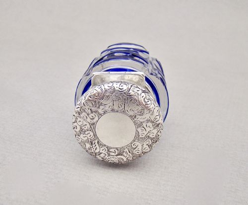 fig 3. FABULOUS VICTORIAN SILVER AND BRISTOL BLUE BOHEMIAN GLASS SCENT BOTTLE BY SAMPSON MORDAN, LONDON 1894