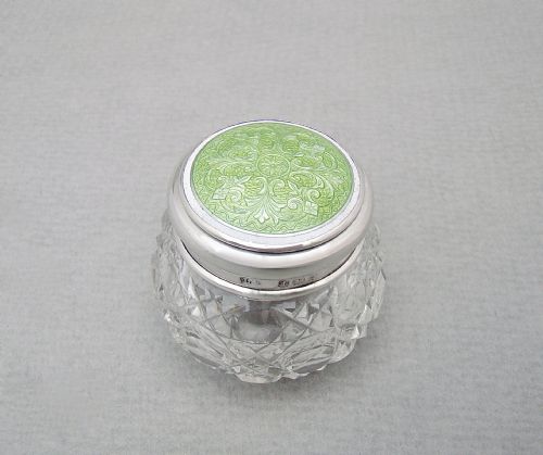Edwardian Silver & Dual Colour Guilloche Enamel Rouge Pot by Levi & Salaman, Birmingham 1909