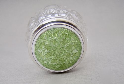 fig 2. EDWARDIAN SILVER & DUAL COLOUR GUILLOCHE ENAMEL ROUGE POT BY LEVI & SALAMAN, BIRMINGHAM 1909
