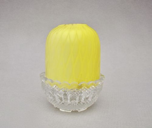 Rare Victorian "Clarke" Pyramid Yellow Quilted Satin Glass Fairy Light , Circa 1880