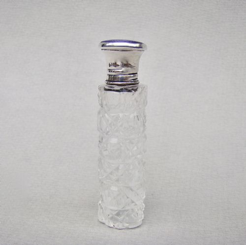 fig 1. GEORGE V SILVER & GUILLOCHE ENAMEL CUT GLASS SCENT BOTTLE , BIRMINGHAM 1918