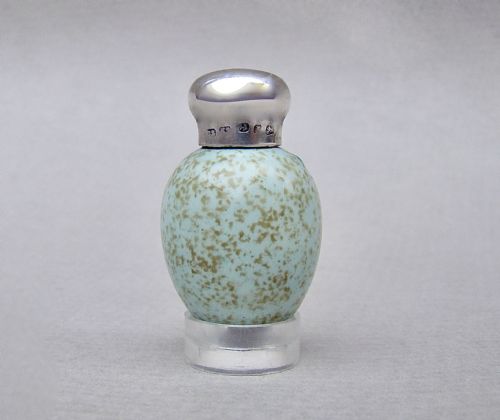 fig 1. RARE VICTORIAN SILVER MACINTYRE SPECKLED EGG SCENT BOTTLE BY SAUNDERS & SHEPHERD, BIRMINGHAM 1891