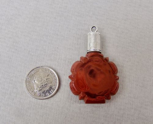 RARE MINIATURE SILVER LITHYALIN GLASS CHATELAINE SCENT BOTTLE CIRCA 1860 - ADDITIONAL PHOTO 1