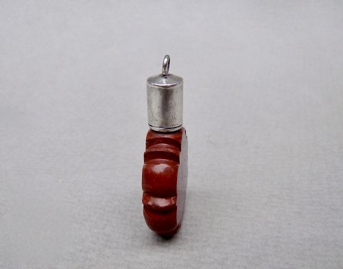 RARE MINIATURE SILVER LITHYALIN GLASS CHATELAINE SCENT BOTTLE CIRCA 1860 - ADDITIONAL PHOTO 3