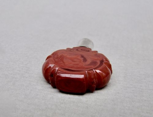 RARE MINIATURE SILVER LITHYALIN GLASS CHATELAINE SCENT BOTTLE CIRCA 1860 - ADDITIONAL PHOTO 4