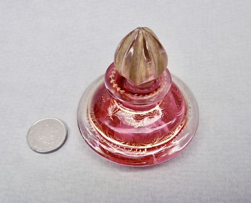 fig 1. EXQUISITE SMALL FRENCH CRANBERRY GLASS SCENT BOTTLE, CIRCA 1870