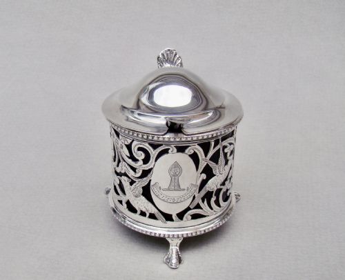 fig 1. EXQUISITE EDWARDIAN SILVER MUSTARD POT BY CHARLES WEALE, BIRMINGHAM 1902