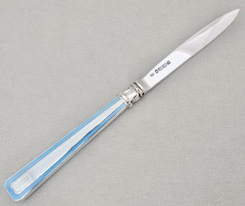 Victorian Silver and Dual Colour Guilloche Enamel Letter Opener by John Gilbert, Birmingham 1876
