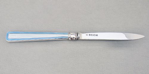 fig 1. VICTORIAN SILVER AND DUAL COLOUR GUILLOCHE ENAMEL LETTER OPENER BY JOHN GILBERT, BIRMINGHAM 1876