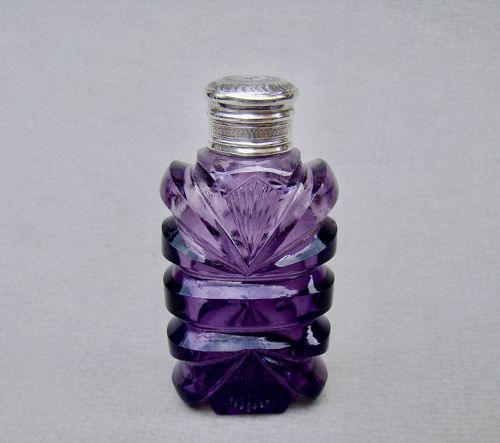 Rare Early Victorian Silver Mounted Amethyst Glass Scent Bottle, Circa 1840
