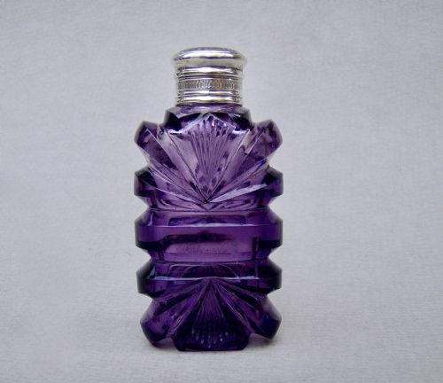 fig 1. RARE EARLY VICTORIAN SILVER MOUNTED AMETHYST GLASS SCENT BOTTLE, CIRCA 1840