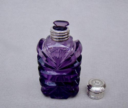fig 3. RARE EARLY VICTORIAN SILVER MOUNTED AMETHYST GLASS SCENT BOTTLE, CIRCA 1840