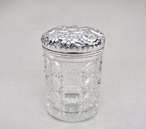 Good Victorian Silver Mounted Sliced-cut Glass Dressing Table Jar, Birmingham 1891