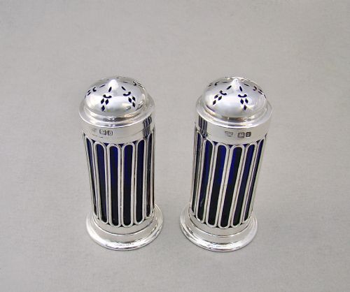 fig 1. ELEGANT PAIR OF SILVER WIREWORK PEPPERETTES BY ROBERT FEAD MOSLEY, SHEFFIELD 1913