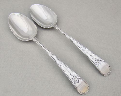 Superb Pair of Georgian Silver Table Spoons by Charles Houghman , London 1784