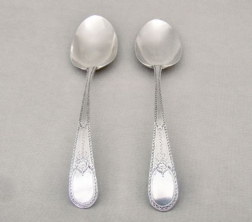 fig 2. SUPERB PAIR OF GEORGIAN SILVER TABLE SPOONS BY CHARLES HOUGHMAN , LONDON 1784