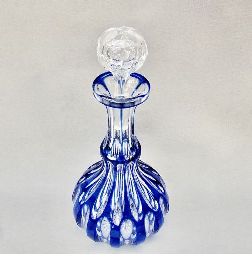 fig 1. BEAUTIFUL BOHEMIAN BRISTOL BLUE OVERLAY GLASS DECANTER, CIRCA 1890