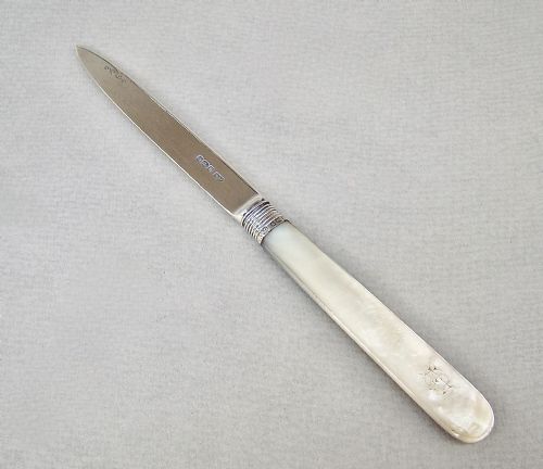 fig 1. GEORGE V SILVER AND MOTHER OF PEARL LETTER OPENER BY ALLEN & DARWIN, SHEFFIELD 1912
